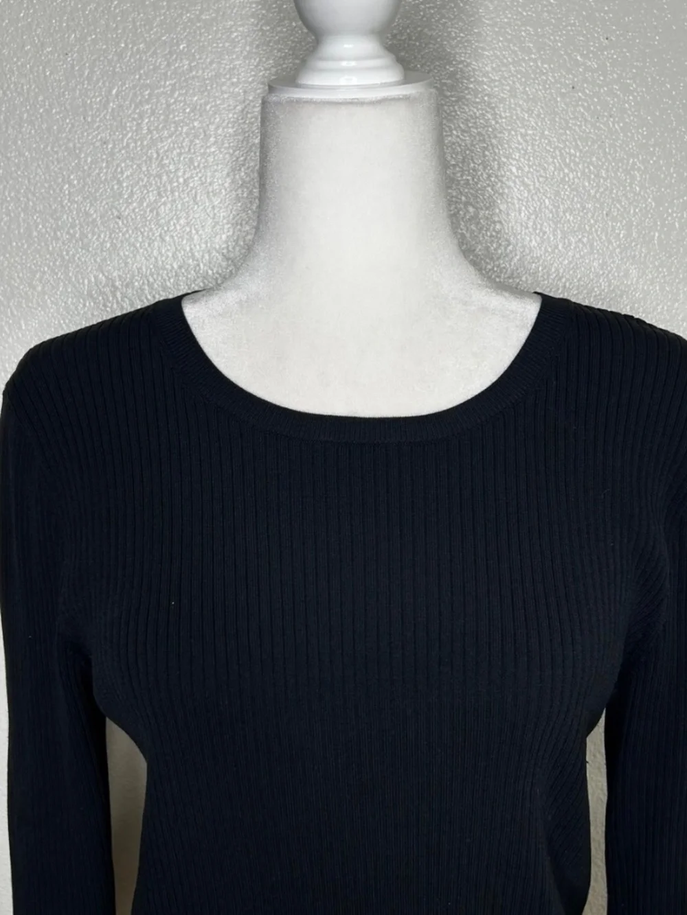 J Crew Womens Black Ribbed Crewneck Long Sleeve Top Size M